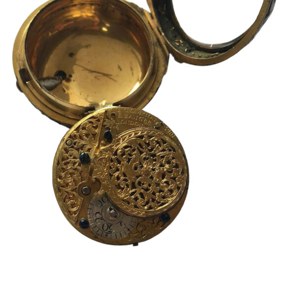 English gilt metal, pique and tortoiseshell pocket watch Circa 1700 English gilt metal, pique and tortoiseshell pocket watch Circa 1700
