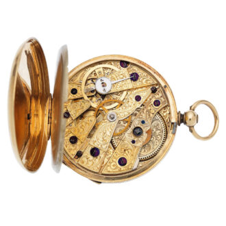 A Swiss gold key wind open face cylinder pocket watch Circa 1830