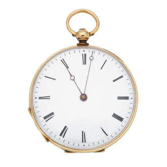 A Swiss gold key wind open face cylinder pocket watch Circa 1830