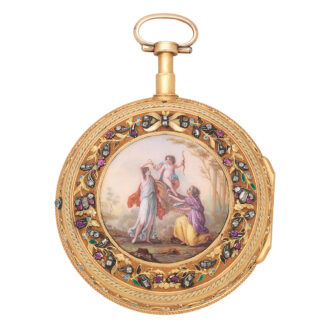 Swiss gold repeater with enamel and stone set reverse Circa 1790