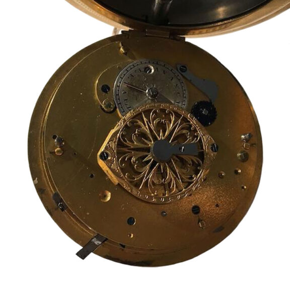 Swiss gold repeater with enamel and stone set reverse Circa 1790 Swiss gold repeater with enamel and stone set reverse Circa 1790