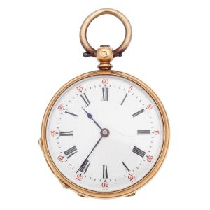 A Swiss 18 carat gold key wind lever pocket watch Circa 1875