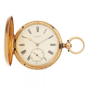 An English 18 carat gold full hunter lever pocket watch Circa 1885