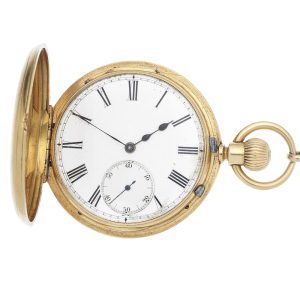 English 18k gold half hunting cased lever watch Circa 1900