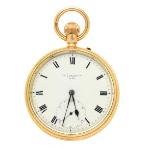 An English 18 carat gold open face lever pocket watch Circa 1884