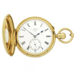 An English 18 carat gold half hunter lever pocket watch Circa 1901