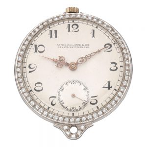 Swiss fine platinum and diamond set open face lever Circa 1927