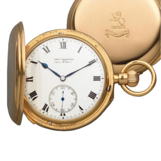A fine English gold minute repeating lever clock watch Circa 1916