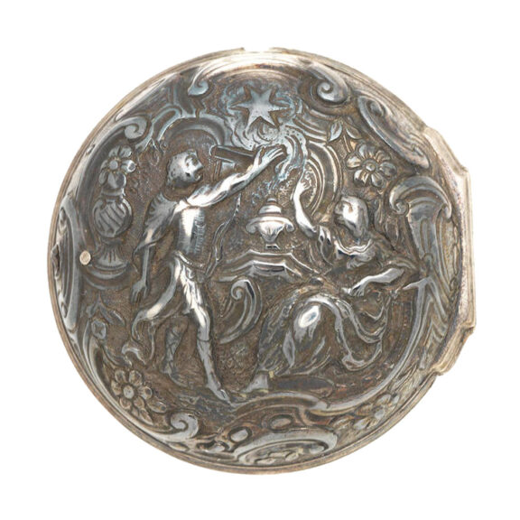 An English silver verge with repousse decoration Circa 1766 An English silver verge with repousse decoration Circa 1766