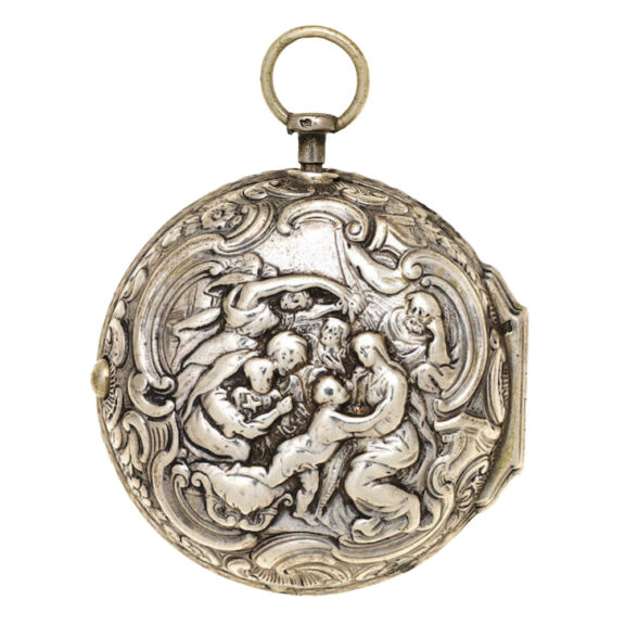 An English silver verge with repousse decoration Circa 1770
