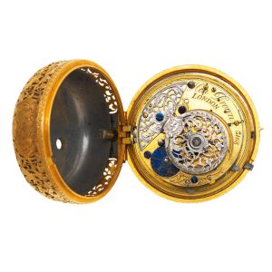 English gold repousse quarter repeater with pulse piece Circa 1730