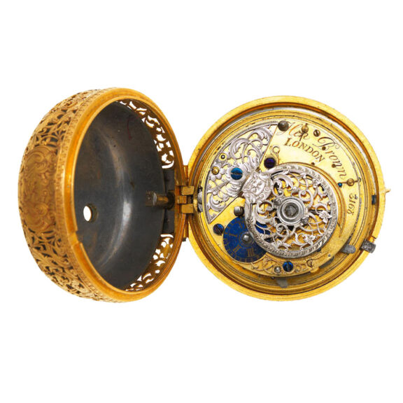 English gold repousse quarter repeater with pulse piece Circa 1730