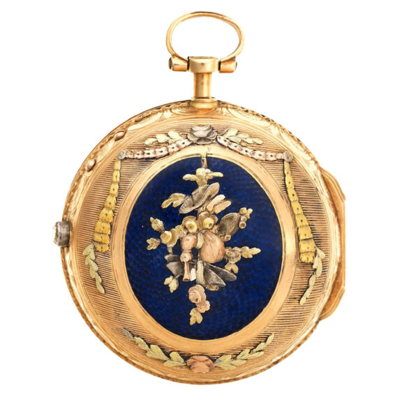 Swiss three colour gold, enamel and diamond set verge Circa 1800