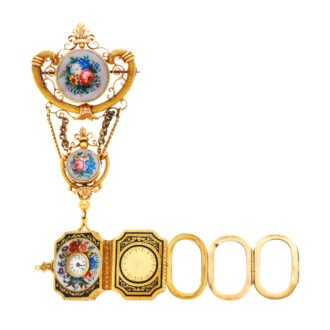 Gold miniature watch with matching chatelaine Circa 1850