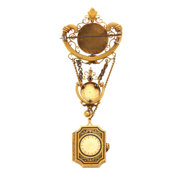 Gold miniature watch with matching chatelaine Circa 1850 Gold miniature watch with matching chatelaine Circa 1850