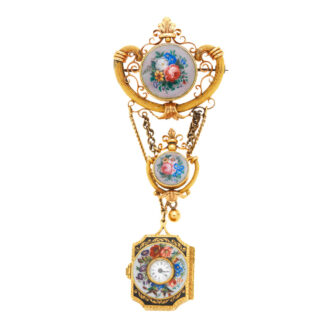 Gold miniature watch with matching chatelaine Circa 1850