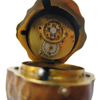 Gold verge in an enamel painted walnut form case Circa 1860
