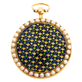 Slim Swiss gold and enamel verge set with split pearls Circa 1780
