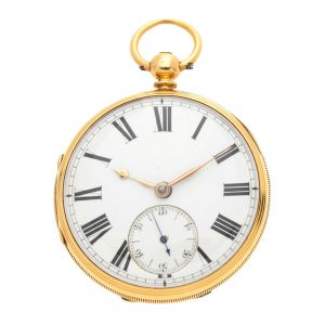 An English 18 carat gold open face lever pocket watch Circa 1869