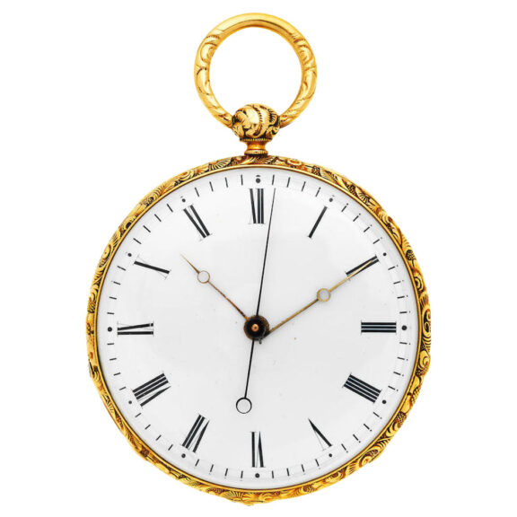Gold key wind open faced cylinder pocket watch Circa 1830