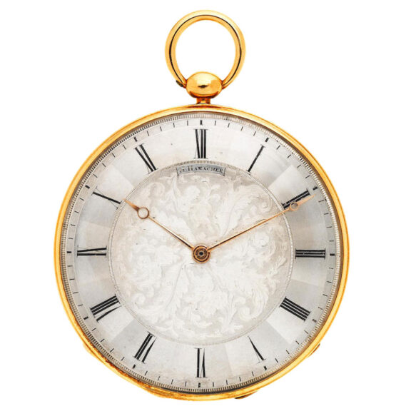 A slim Dutch gold key wind cylinder pocket watch Circa 1830