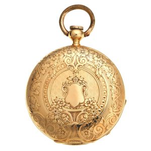 Swiss 14 carat key wind full hunter lever pocket watch Circa 1890