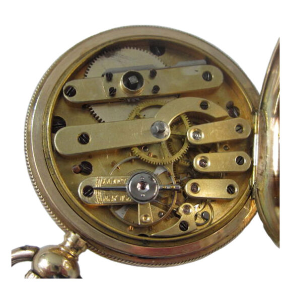 Swiss 14 carat key wind full hunter lever pocket watch Circa 1890 Swiss 14 carat key wind full hunter lever pocket watch Circa 1890