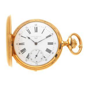A Swiss 18 carat lever pocket watch in full hunter case Circa 1890