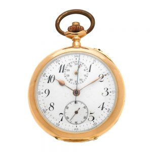 Swiss 18 carat gold open faced lever chronograph Circa 1900