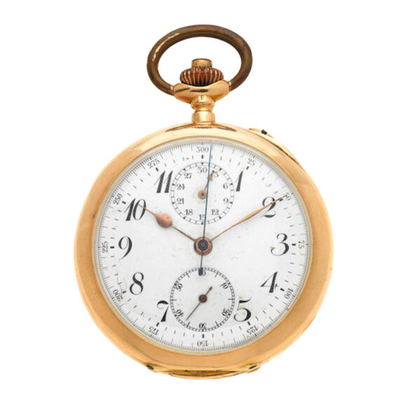 Swiss 18 carat gold open faced lever chronograph Circa 1900 Swiss 18 carat gold open faced lever chronograph Circa 1900