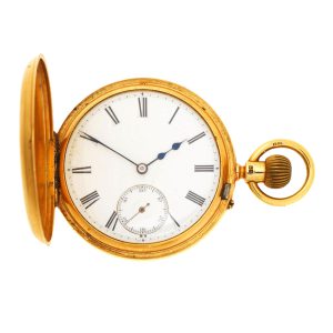 English 18 carat gold half hunter lever pocket watch Circa 1883