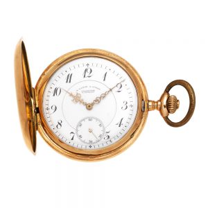 A German 14 carat gold full hunter lever pocket watch Circa 1905