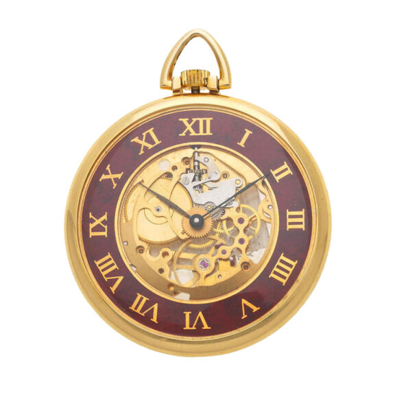 A Swiss gold skeletonised open face pocket watch Circa 1980