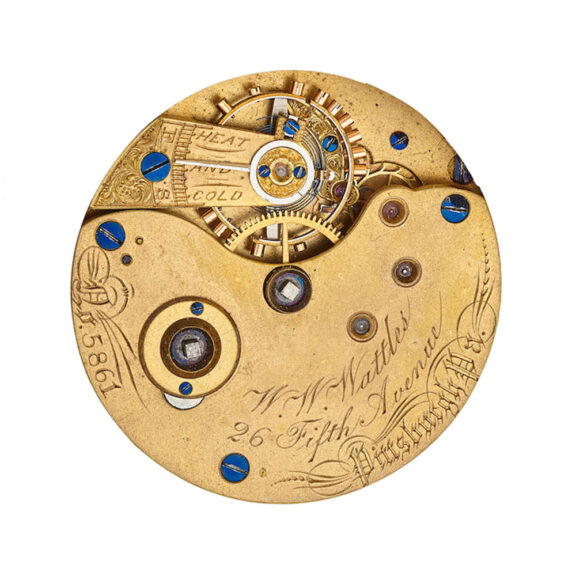 An American 18 carat gold full hunter pocket watch Circa 1870 An American 18 carat gold full hunter pocket watch Circa 1870