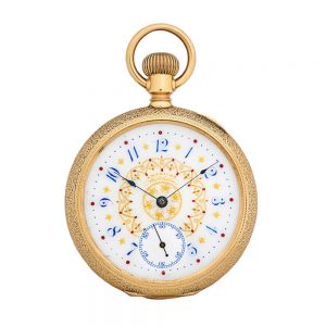 American gold open face pocket watch with fancy dial Circa 1888