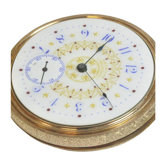 American gold open face pocket watch with fancy dial Circa 1888 American gold open face pocket watch with fancy dial Circa 1888