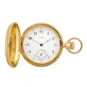 Fine American engraved gold full hunter pocket watch Circa 1872
