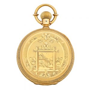 American finely engraved gold hunter pocket watch Circa 1877
