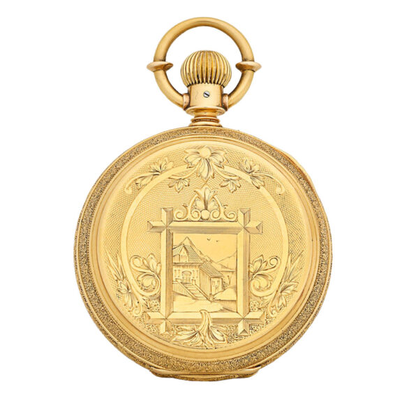 American finely engraved gold hunter pocket watch Circa 1877