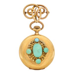 A Swiss gold hunter cased lapel watch and brooch Circa 1900