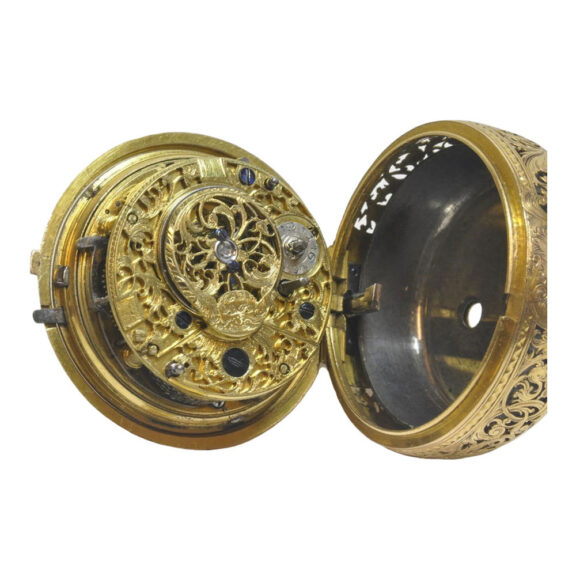 An English repoussé gold quarter repeating cylinder Circa 1750 An English repoussé gold quarter repeating cylinder Circa 1750