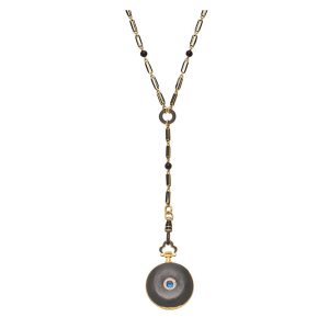 Swiss enameled gold gem-set pendant watch and chain Circa 1910
