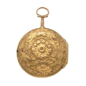 An English gold verge watch with repousse decoration Circa 1752