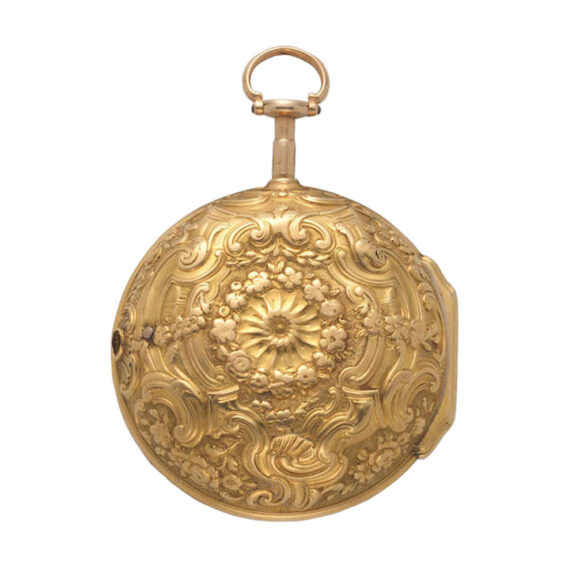 An English gold verge watch with repousse decoration Circa 1752