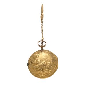 An English gold open face pair cased verge watch Circa 1730