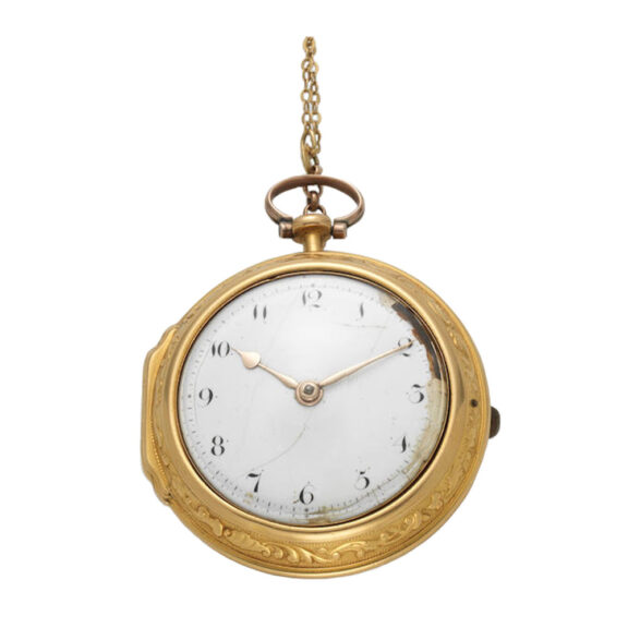 An English gold open face pair cased verge watch Circa 1730 An English gold open face pair cased verge watch Circa 1730