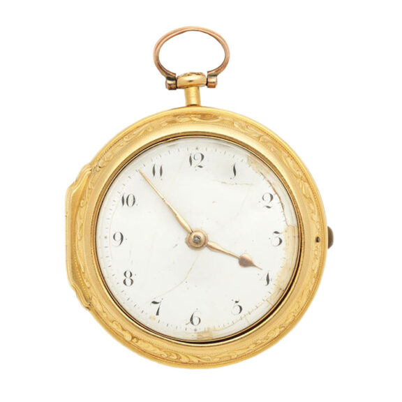 An English gold open face pair cased verge watch Circa 1730 An English gold open face pair cased verge watch Circa 1730