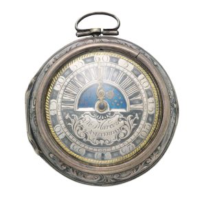 Dutch repoussé verge with sun and moon dial Circa 1700