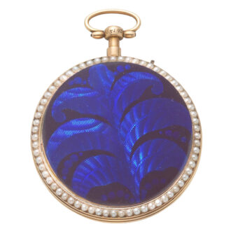 Swiss gilt metal, enamel and seed pearl cylinder watch Circa 1800
