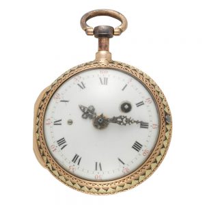 A French two colour gold repeating open face verge Circa 1770